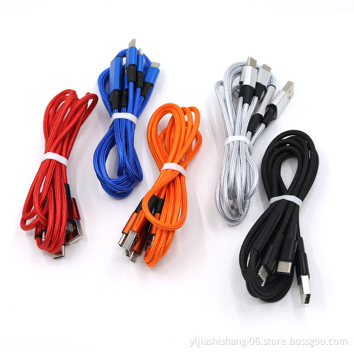 Yijiashishang Wholesale High Quality 1.2m 3 in 1 Nylon Braided Fast Charging usb cable for Android Micro usb,USB-C and iPhone